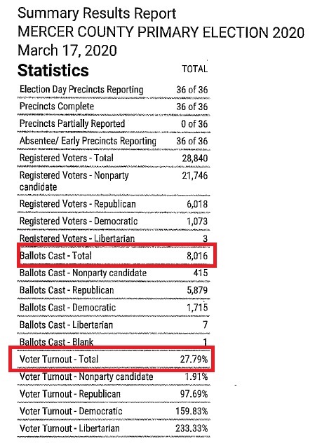 Mercer Co Stats 2020 vote