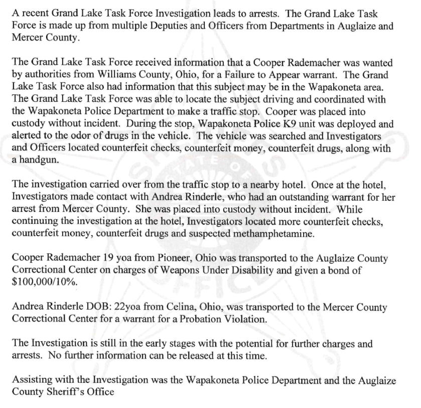 Grand Lake Task Force Makes Two Arrests In Auglaize County – Mercer ...