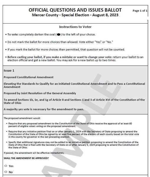 Sample Ballot For Issue 1 Special Election On August 8th – Mercer ...