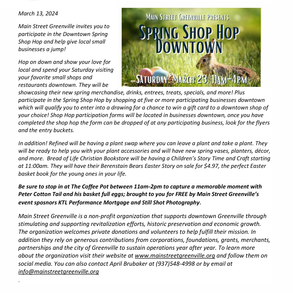 Spring Shop Hop Greenville…Spring Shop Hop Downtown – Mercer County Outlook