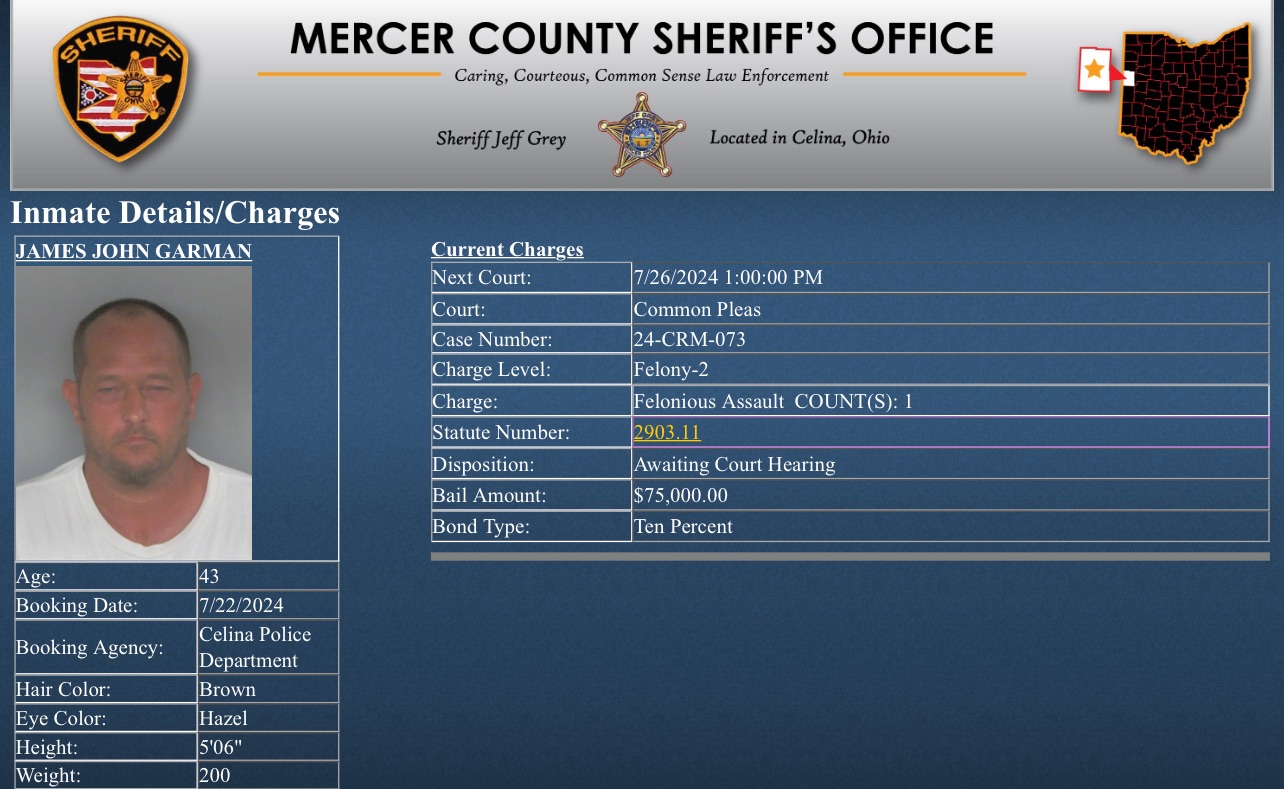Celina Man Arrested On Felonious Assault Charge – Mercer County Outlook