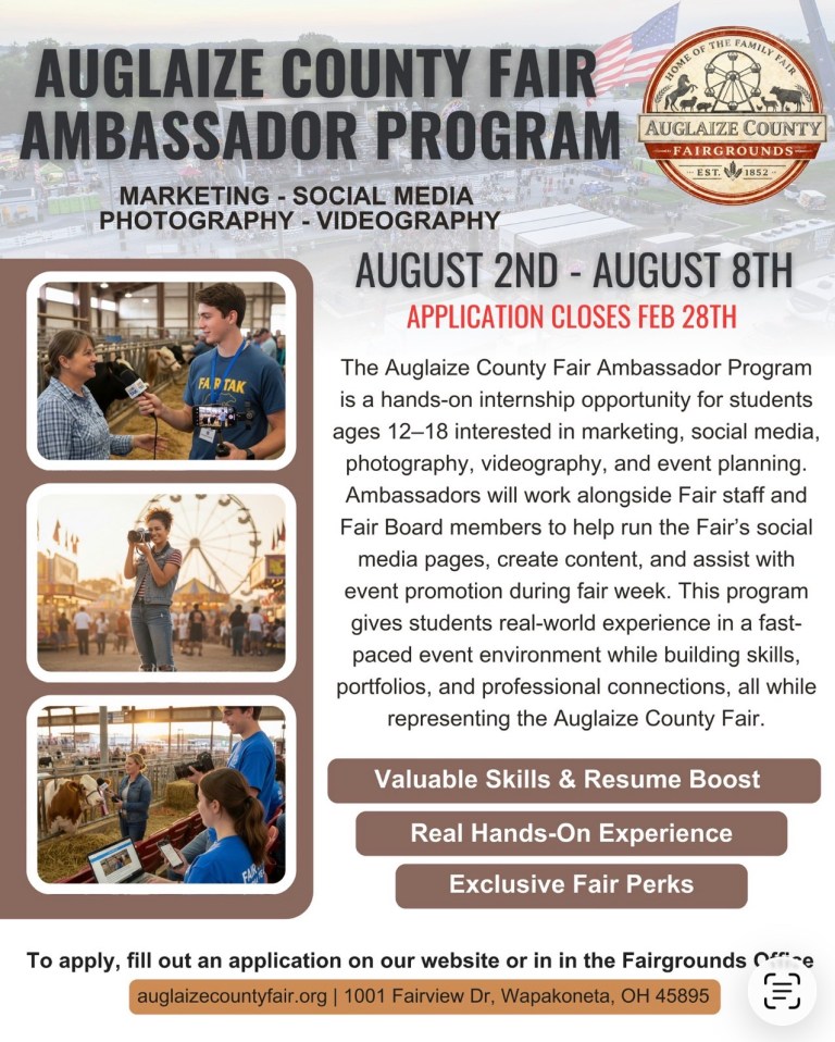 Auglaize County Fairgrounds Announces 2026 Fair Ambassador Program ...